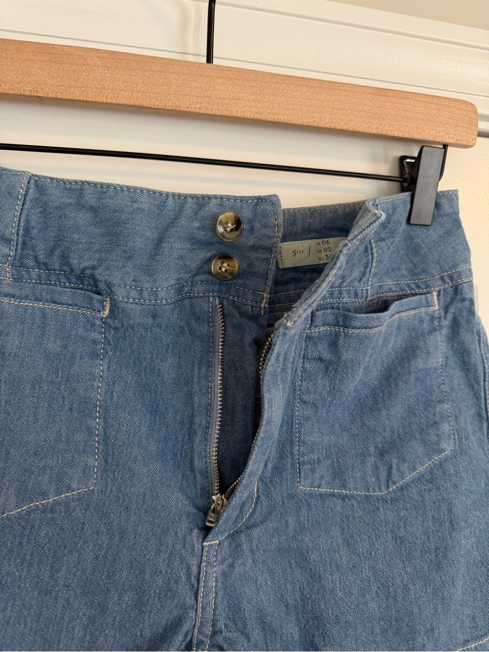 Anthropologie Light Blue High-Rise Denim Shorts with Double Button - Picture 6 of 7